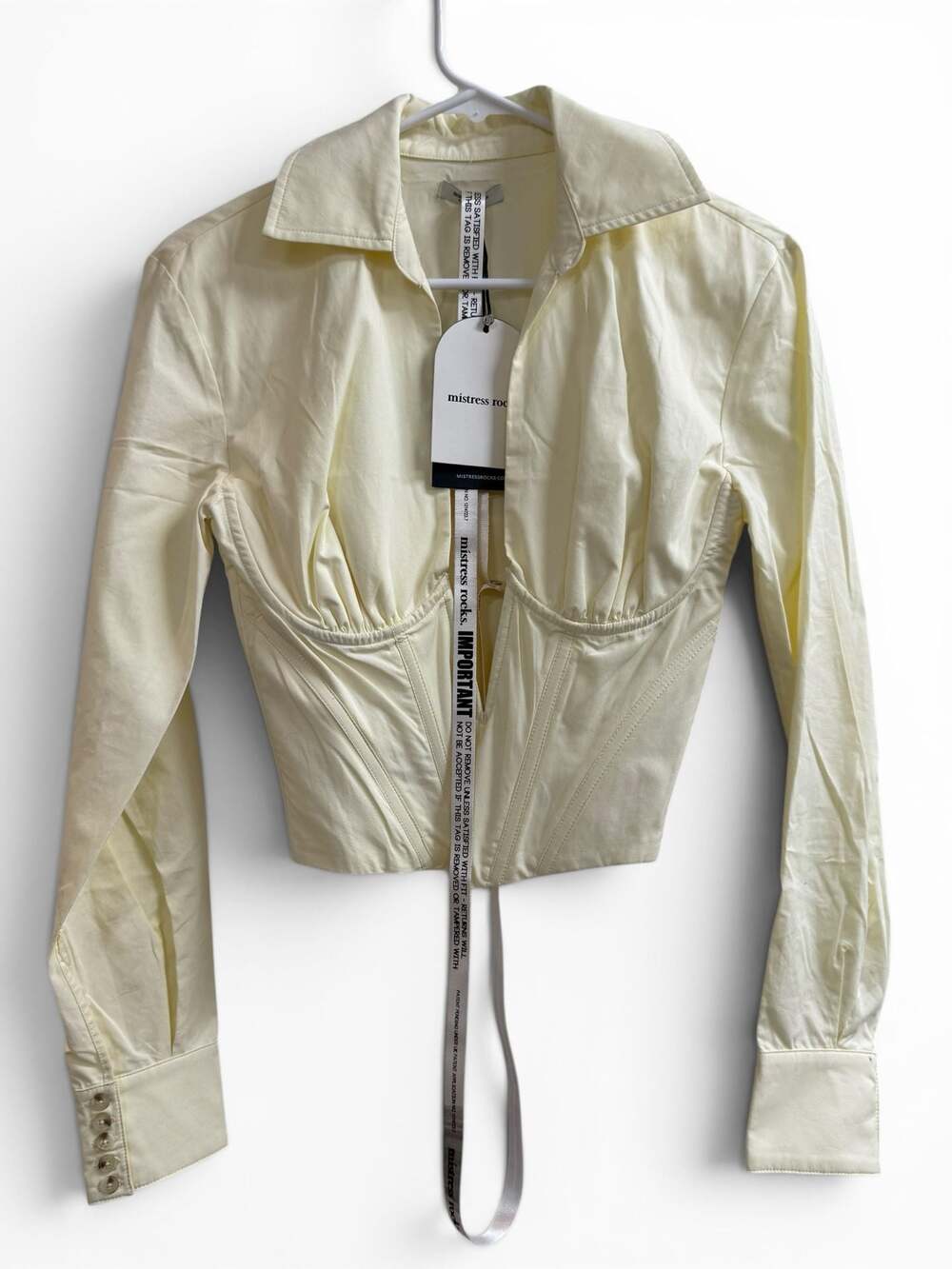 NWT - Mistress Rocks Corset Long Sleeve Button Up Shirt - Butter Yellow | XS